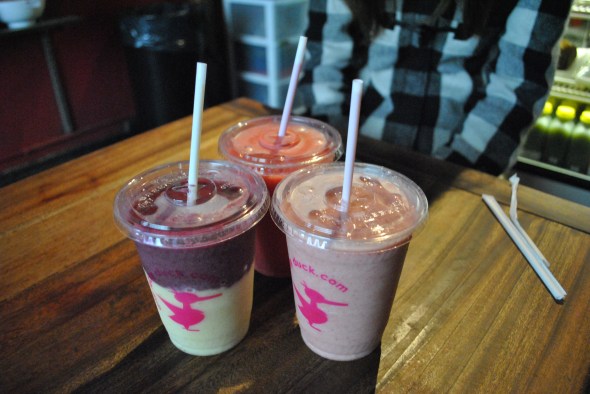 Strawberry Blonde (strawberries, pineapple, banana, coconut water, vanilla) was my favorite